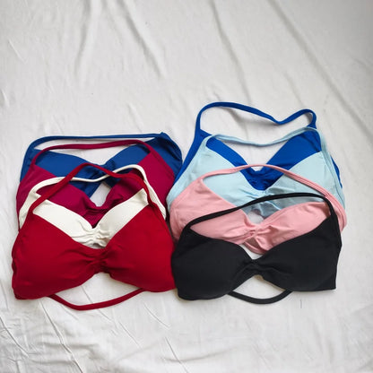 2025 Summer Sports Bra Women's Workout Clothing Gym Neck Halter Yoga Gym Bra Removable Cup Top Halter Sports Bra