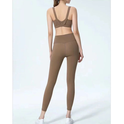 Women's Yoga Fitness Suit Fixed One-Piece Sports Bra Nude High Waisted Hip Lifting Pants Activewear Gym Workout Clothes