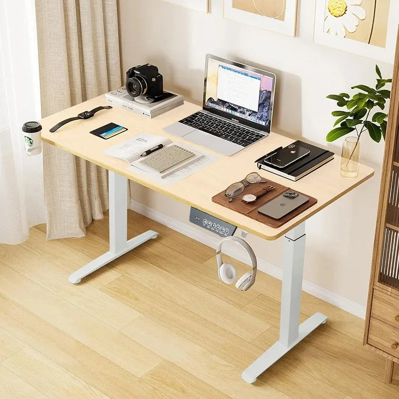 Electric Stand Up Desk Workstation Whole-Piece Desktop With Cup and headphone holder Ergonomic Height Adjustable Standing Desk