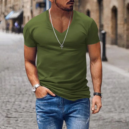 Tops Tees V Neck Short Sleeve Slim Fit T-shirt Men Casual Summer T Shirt  Short Sleeve T Shirt Men's