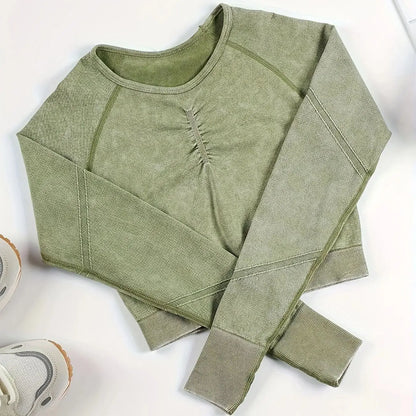 Women Yoga Sports Fitness Long Sleeves Top Gym Clothing Workout Round Neck Tops Sports Shirts Women Seamless Yoga Shirts