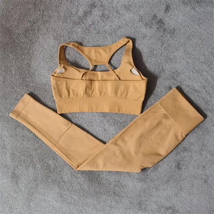 Fitness Yoga Set Seamless Sport Women's Sportswear High Waist Leggings Workout Outfits Two Piece Shorts Sets Womens Gym Clothing