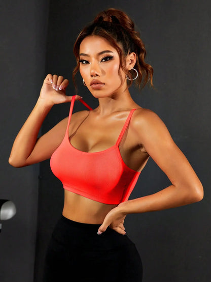 Workout Sports Bras for Women Padded Strappy Open Back Gym Bra Light Impact Yoga Crop Top