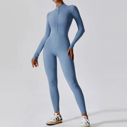 Yoga Jumpsuit Long Sleeved Zipper Training Rompers Sportswear Gym Fitness Workout Clothes Running Sports Long Pants Bodysuits