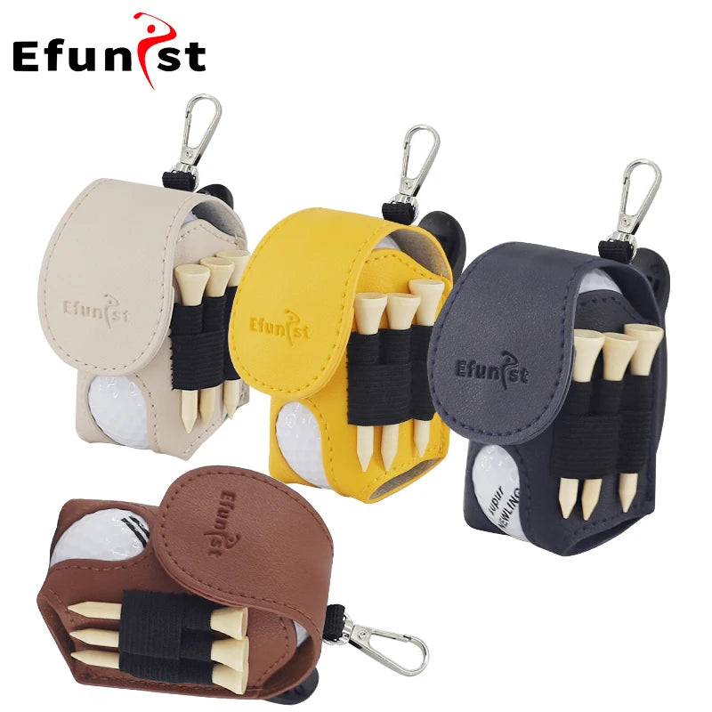 Golf Small Waist Bag Efunist Magnetic Closing Pu Golf Ball Storage Bag With 3 Pcs 54 mmTees And Portable Clip Hold Double Balls
