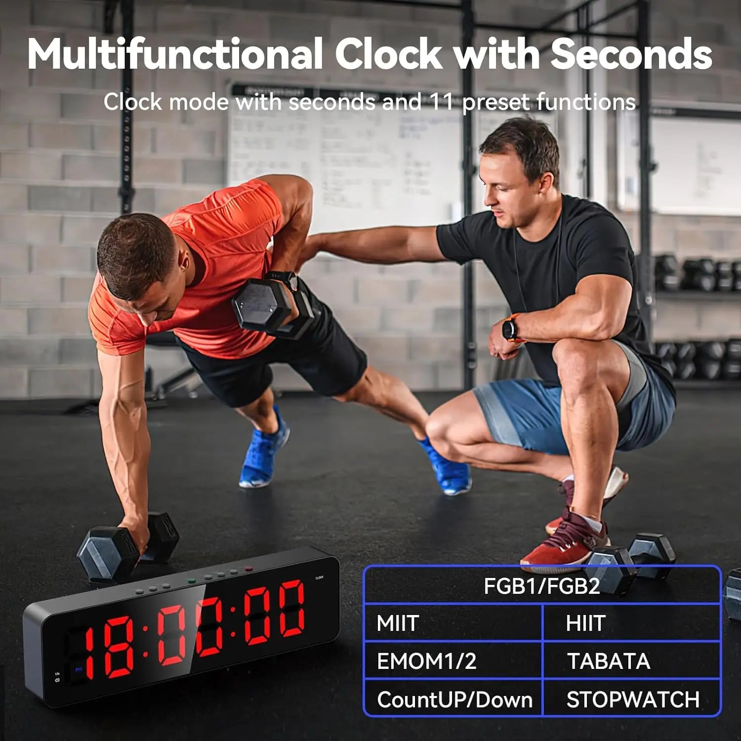 Gym Timer with Remote 11''x 3.5''Ultra-Clear Interval Timer with LED Countdown/Up Wall Clock  Power Fitness Timer Stopwatch