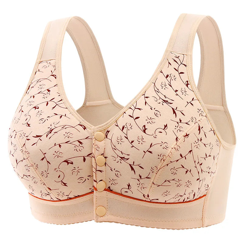 Women's Front-opening Comfortable Sports Underwear Thin Cotton Printed Non-wired Bra With Vest Style  Breathable Function