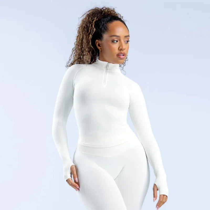 Women Long Sleeve Yoga Clothes Seamless Long Sleeve Half Zippy Gym Top Jacket Tight Yoga Top Fitness Workout Running Clothes Top
