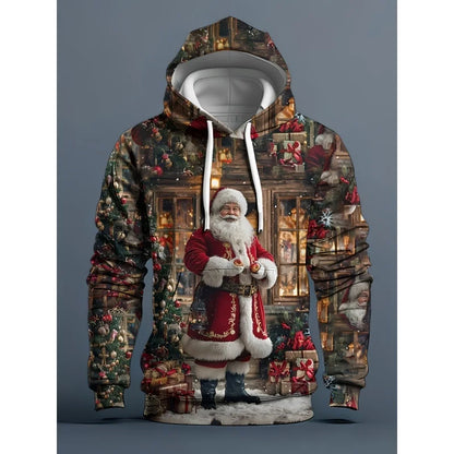 Cartoon Christmas Pattern Hoodie For Men Women Santa Claus Deer 3D Printed Pullovers Casual Hoodies Tops Long Sleeves Sweatshirt