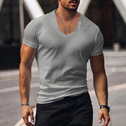 Tops Tees V Neck Short Sleeve Slim Fit T-shirt Men Casual Summer T Shirt  Short Sleeve T Shirt Men's