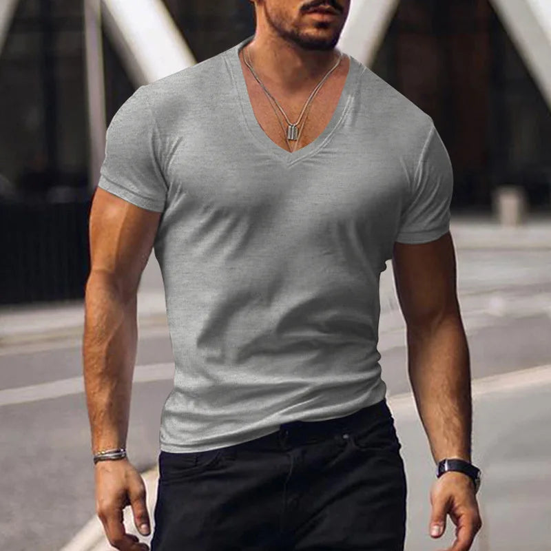 Tops Tees V Neck Short Sleeve Slim Fit T-shirt Men Casual Summer T Shirt  Short Sleeve T Shirt Men's
