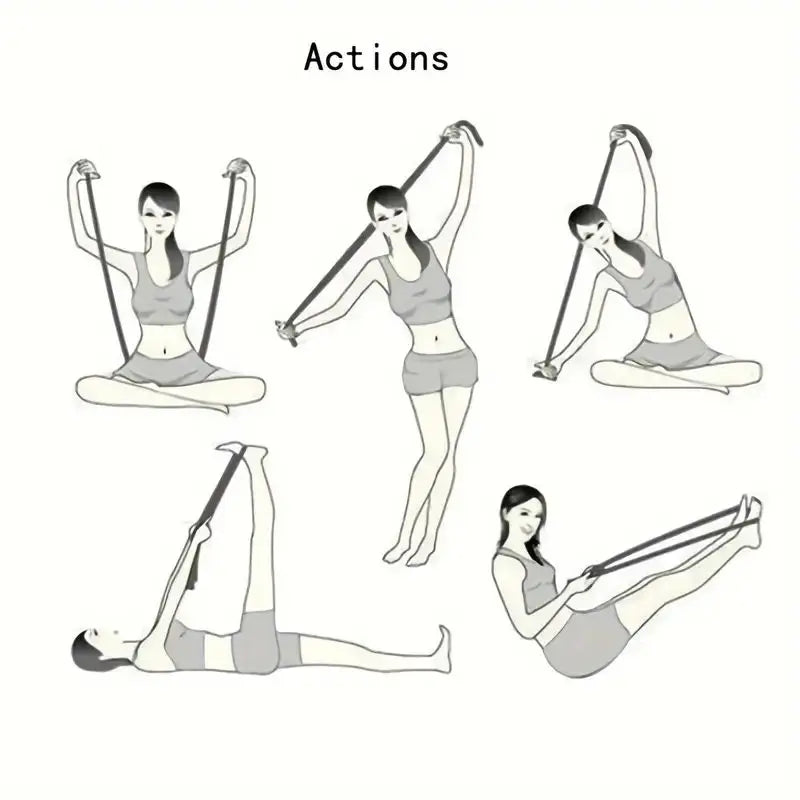 Yoga Elastic Resistance Band With 8 Independent Rings, Home Fitness Segmented Stretching Rope, Pilates Training Equipment