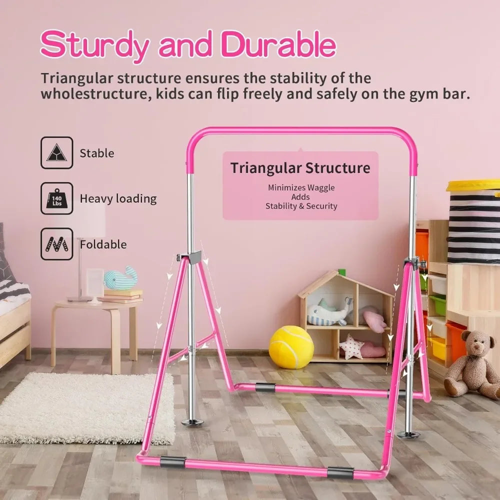 Expandable Gymnastics Bar for Kids - Height Adjustable Junior Training Bar for Home, Folding Gymnastic Horizontal Bars Equipment