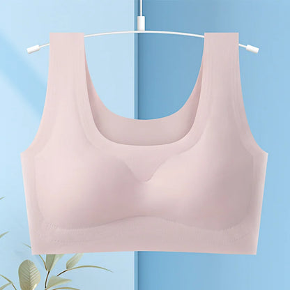 Wire-Free Sports Bra Seamless Ice Silk Small Chest Push-up Bra Prevent Sagging Thin Back Beauty Large Size Bra