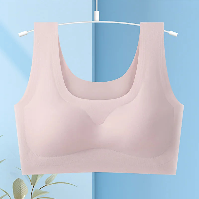 Wire-Free Sports Bra Seamless Ice Silk Small Chest Push-up Bra Prevent Sagging Thin Back Beauty Large Size Bra