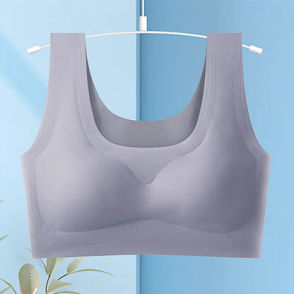 Wire-Free Sports Bra Seamless Ice Silk Small Chest Push-up Bra Prevent Sagging Thin Back Beauty Large Size Bra