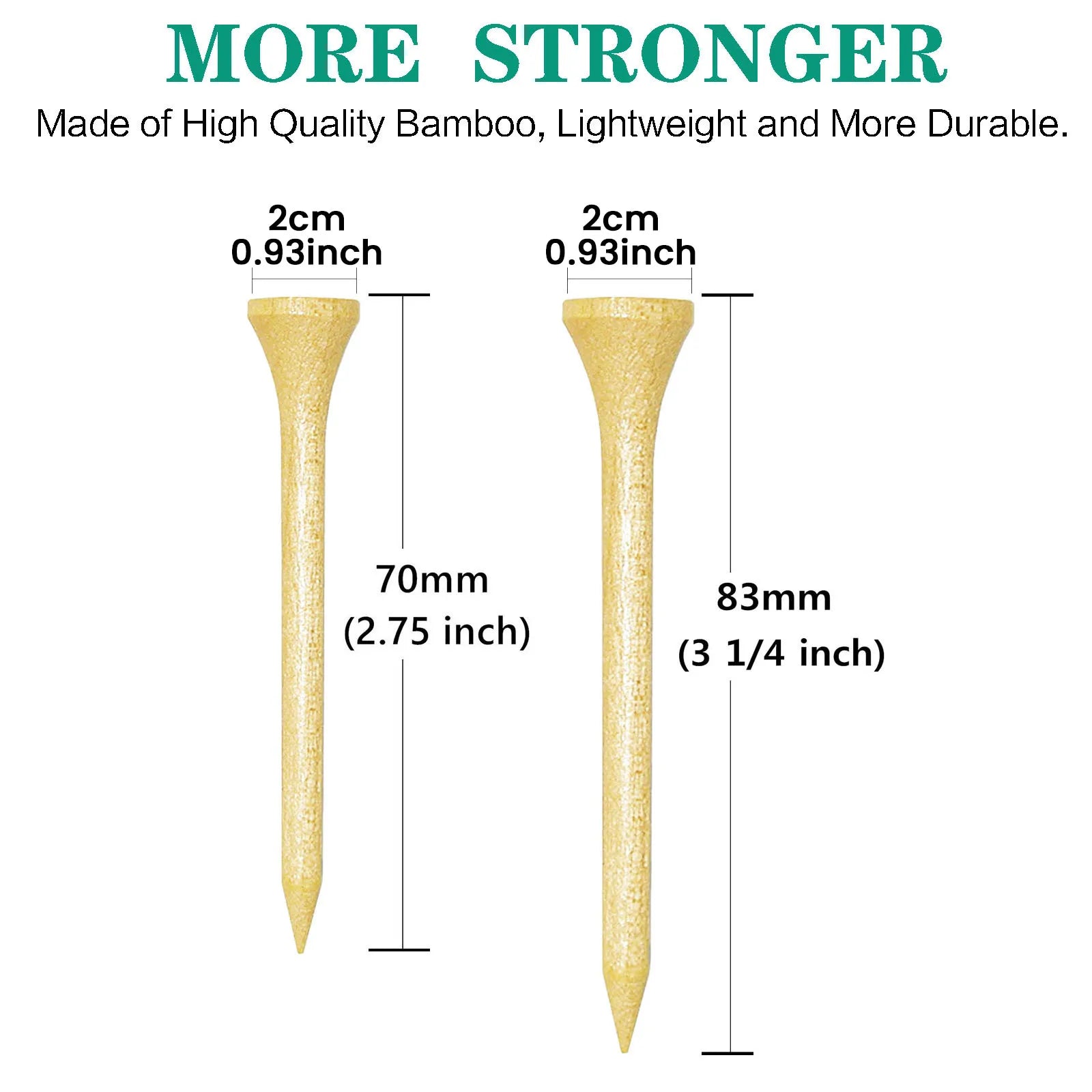 Bamboo Golf Tees 1000/500/250 PCS 2-3/4 & 3-1/4 inch Length | Bamboo Golf Tees, 7X Stronger Than Wood Golf Tees, Reduce Friction