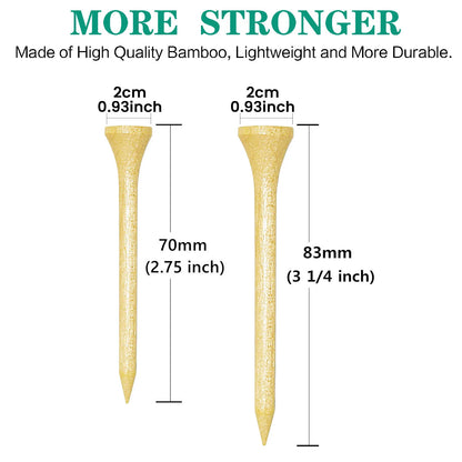 Bamboo Golf Tees 1000/500/250 PCS 2-3/4 & 3-1/4 inch Length | Bamboo Golf Tees, 7X Stronger Than Wood Golf Tees, Reduce Friction
