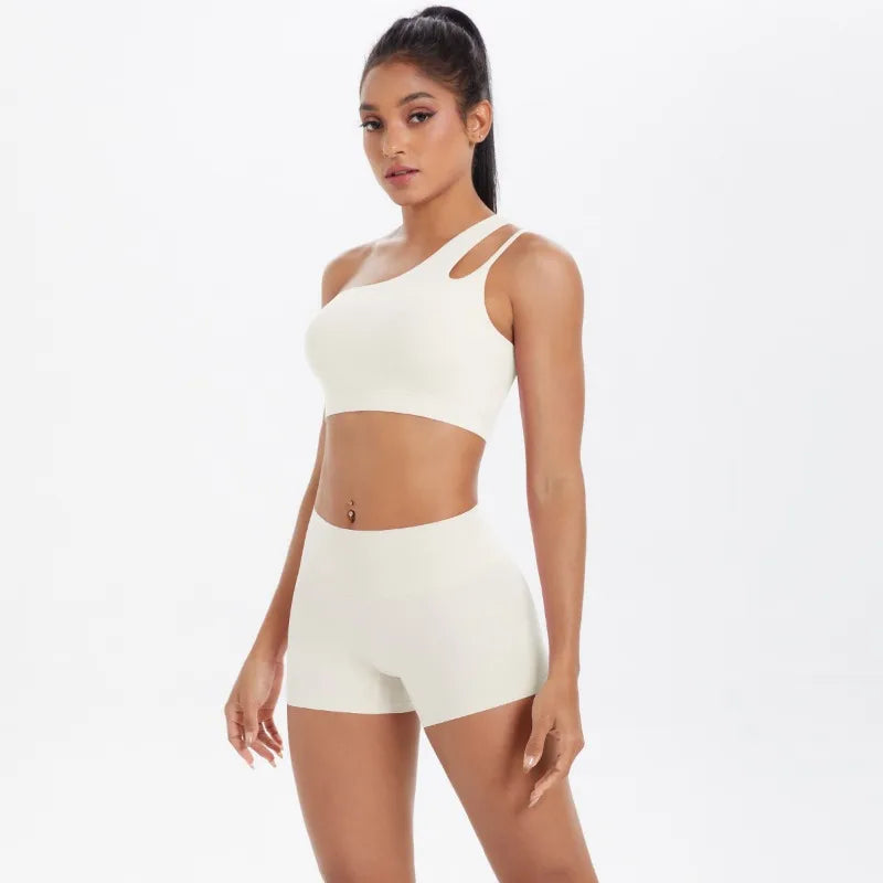 New Sports One-shoulder Back Yoga Clothing Suit Tight To Lift The Buttocks Quick Dry Running Fitness Two-piece Set