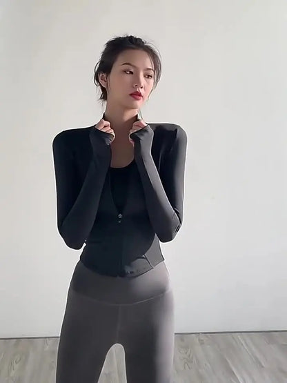 High elasticity tight yoga pants, V-neck yoga top, casual sports coat, slimming fitness outfit