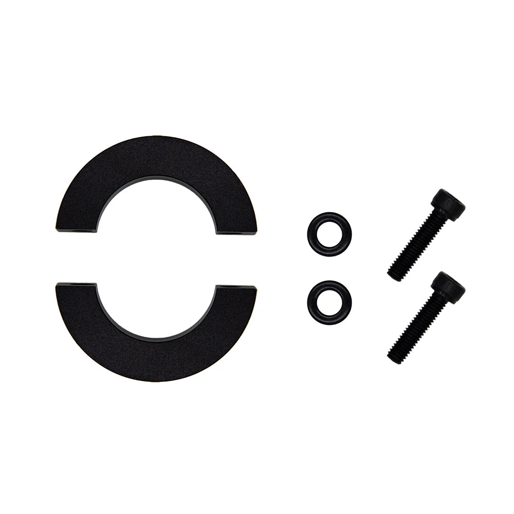 Simube Shaft Clamp For Fanatec Base, featuring aluminum alloy material, CNC machining process, and anodized coloring.