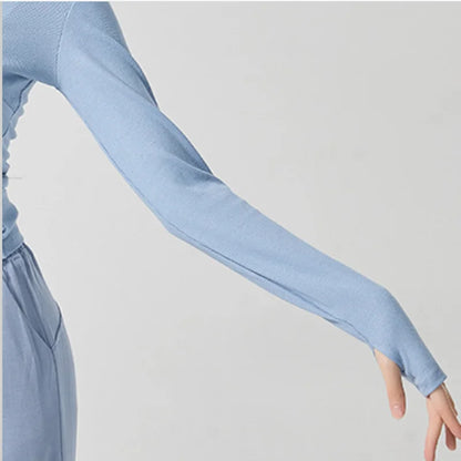 Adult Modern Dance Practice Clothes V Neck Finger Sleeve Autumn Winter Tops Women Slim Elegant Yoga Costume Performance Clothing