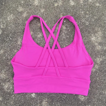 Solid Color Women Cross Back Fitness Underwear Soft Fitness Sport Bra Top Gym Yoga Athletic Workout With Chest Pad Comprehensive