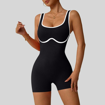 Women's Fashionable Solid Color Round Neck Tight Back Yoga Suit Yoga Jumpsuit Solid Color Fitness Activewear Breathable Yoga Set