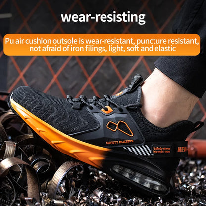 Safety Sneaker for Men Orange Air Cushion Steel Toe Safety Shoes Sports Large Work Anti-Smashing Industrial Safety Tennis Woman