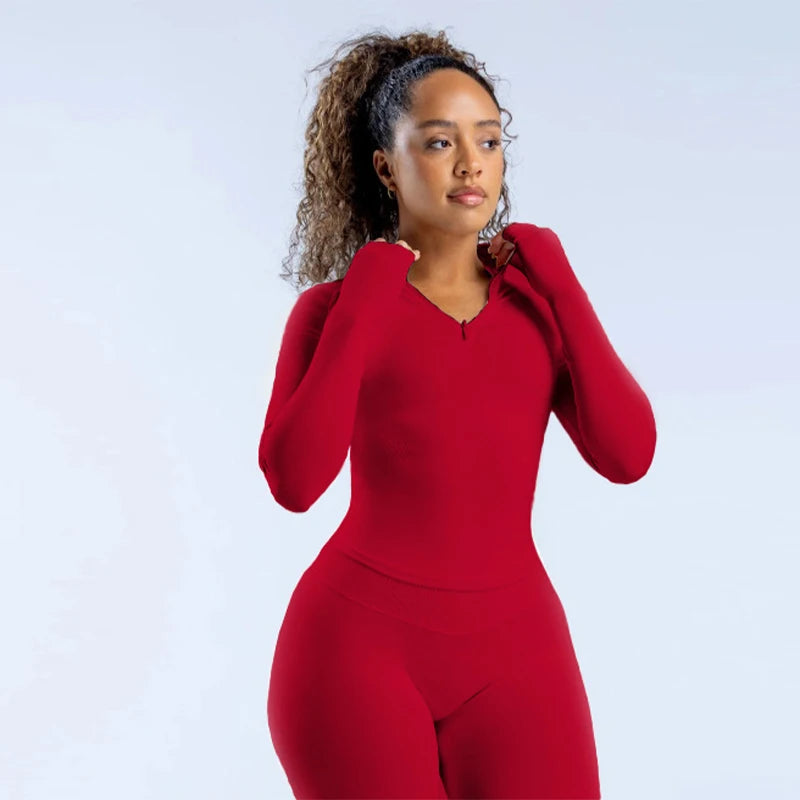 Women Long Sleeve Yoga Clothes Seamless Long Sleeve Half Zippy Gym Top Jacket Tight Yoga Top Fitness Workout Running Clothes Top