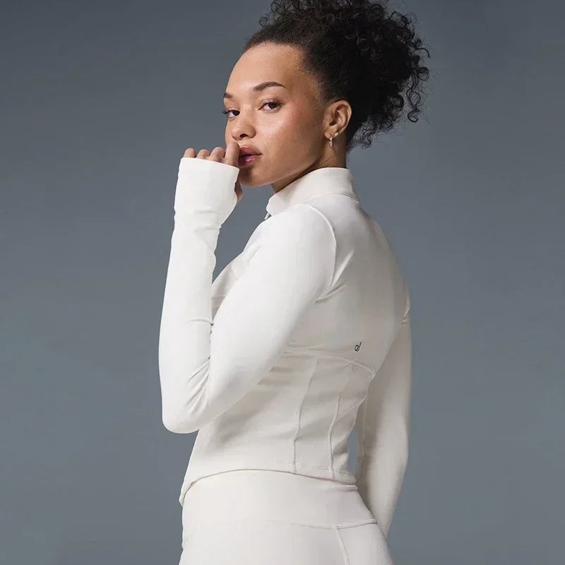 AL Women's Workout Top Airbrush Corset Full Zip Jacket Running Fitness Top Slim Fit Yoga Sports Zipper Comfortable Top Black