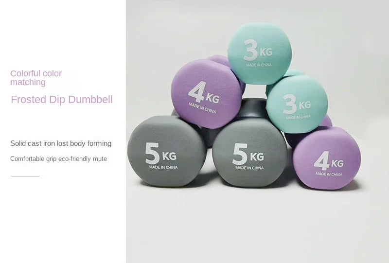 Yoga Flat Head Scrub Impregnated Plastic Dumbbells For Men And Women Home Exercise Sports Equipment Solid Cast Iron Dumbbells