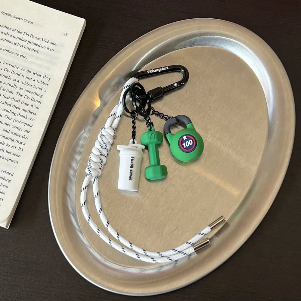 Mini Barbell Plates Key Chain with D-shaped Buckle Kettlebells Simulation Dumbbells Keyring Water Cups Creative