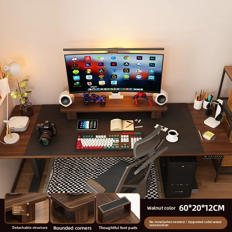 Elevated  Wood Cuter Monitor Stand Desk Base Home Office Desktop Organizer Ra Adjustable Height No Installation