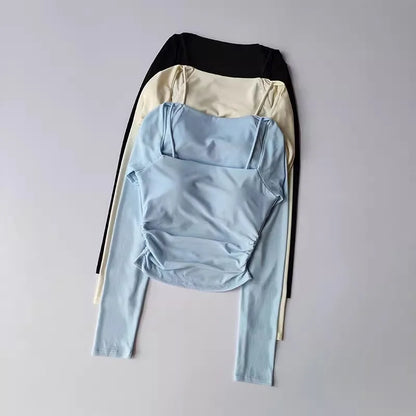 Women's sports yoga suit, mesh fake two-piece yoga sports top fitness suit