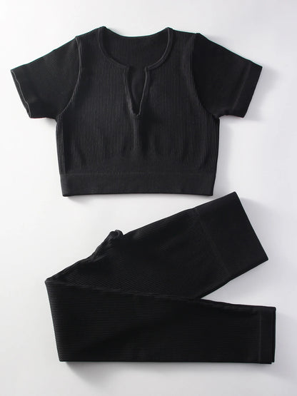 Wearable in all seasons, quick-drying seamless yoga clothing set, shock-proof sports bra, yoga short-sleeved yoga pants