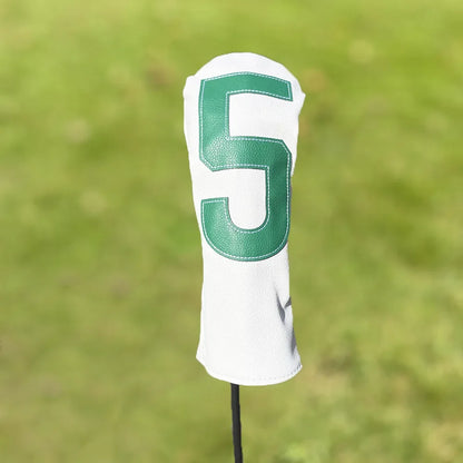 Golf club covers - white and green with large numbers, fits all clubs