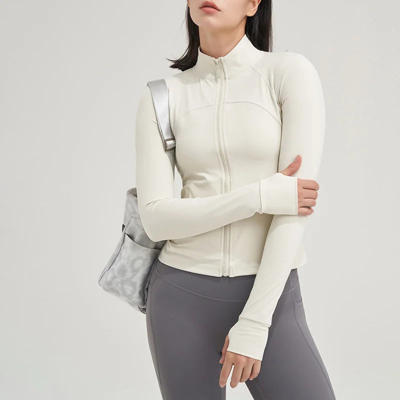TRY TO BN Yoga Long Sleeve Coat Zipper Loose Sports Tops Breathable Sunscreen T Shirt Workout Women Running Gym Clothing Fitness
