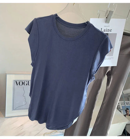 Women Yoga Top  Comfortable Fitness T-shirt Short Sleeve Round Neck  Breathable Gym Clothes Blouse