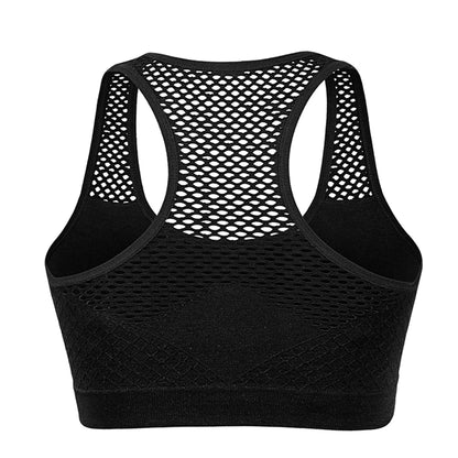 Sports Bra Breathable Mesh Hollow Out Sport Top Seamless Fitness Yoga Bras Women Gym Top Running Vest Shockproof Crop Top