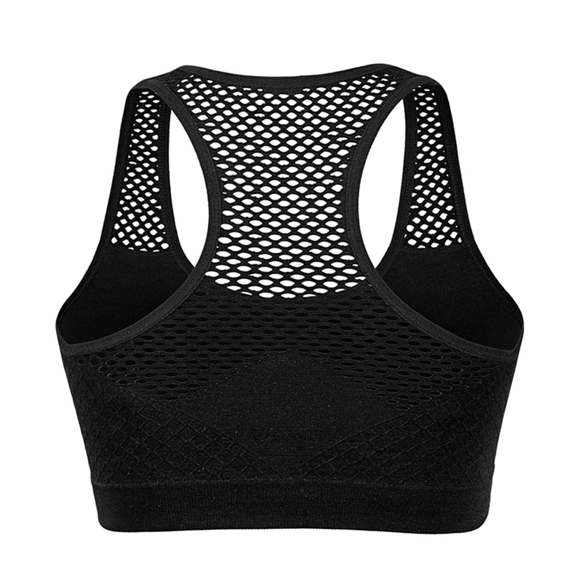 Sports Bra Breathable Mesh Hollow Out Sport Top Seamless Fitness Yoga Bras Women Gym Top Running Vest Shockproof Crop Top