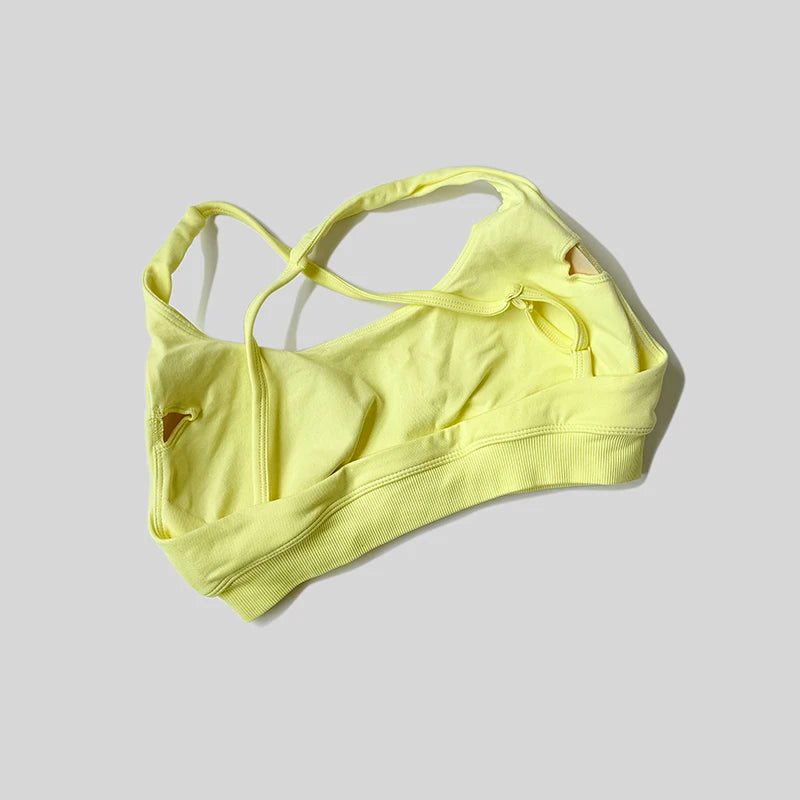 Strappy Bra Top Women High Support Cross Back Sport Seamless Padded Bras Scrunch Workout Gym Fitness Tank Tops