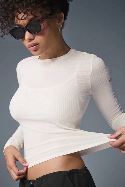 AL Yoga T-shirt Women Outdoor Fitness Running Yoga Top Versatile Quick Drying Sweat Crop Top Soft Crop Finesse Sexy Long Sleeve