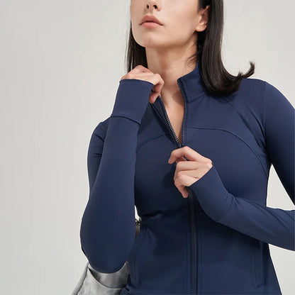 TRY TO BN Yoga Long Sleeve Coat Zipper Loose Sports Tops Breathable Sunscreen T Shirt Workout Women Running Gym Clothing Fitness