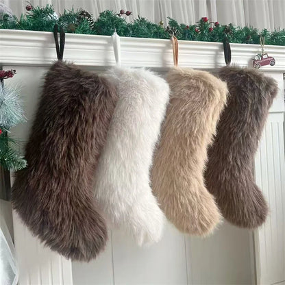 New solid color Christmas socks 20 inch milk brown fine long hair decoration overall sock gift bag