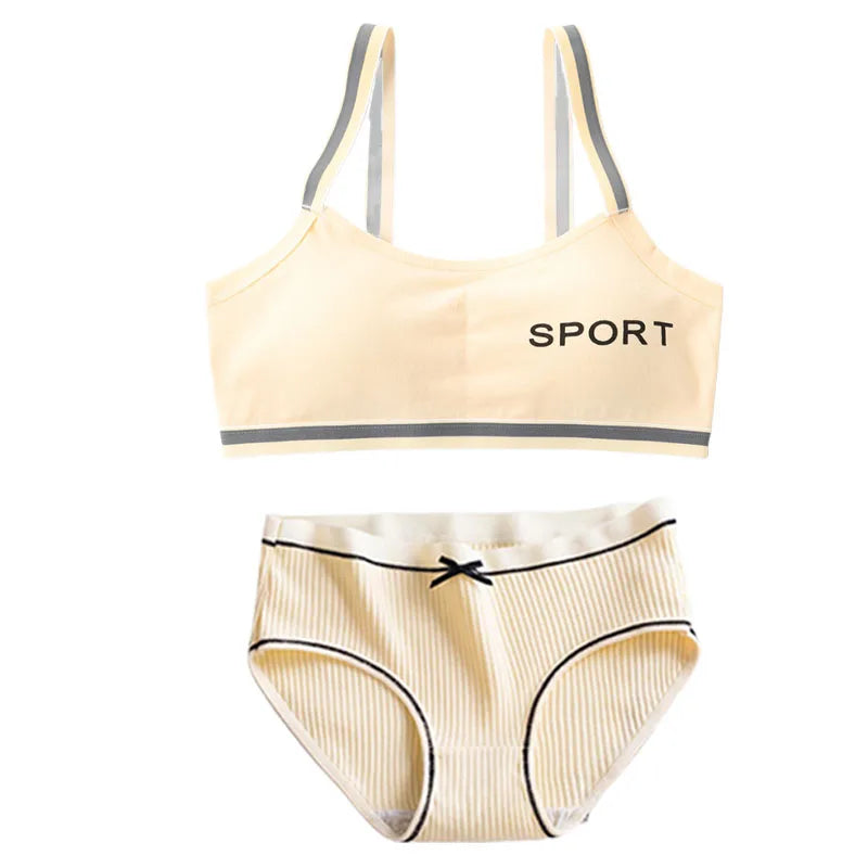 1/4 Sets Wireless Girl's Sports Bra Underwear Sets Cotton Breathable Sweat-Wicking Kids Brassiere and Girls Panties Lingerie Set