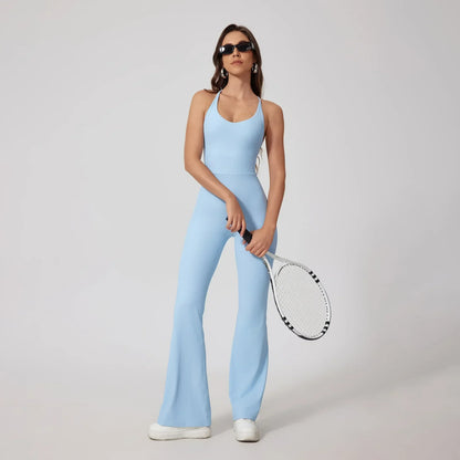 Seamless Yoga Jumpsuits Sports Fitness Hip-lifting Flared Pants Backless One-piece Workout Gym Leggings Sportswear for Women