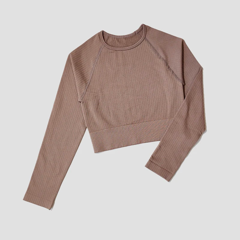 Yoga Sports Crop Top Long Sleeve Gym Women's Seamless T-shirt Fitness Woman Sport T-shirt Workout Tops For Women's Sportswear