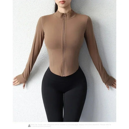 2024 Yoga Wear Running Sports Jacket Quick-drying Women's Fitness Wear Zipper Yoga Wear Top Jacket Long Slim Training Wear