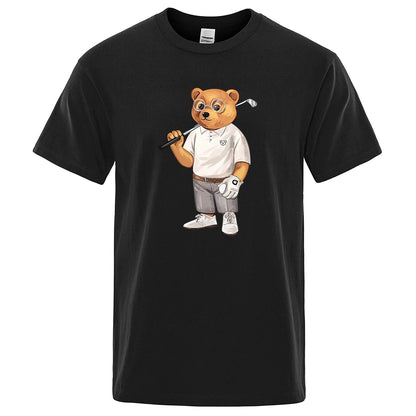 Gentleman Ted Bear Playing Golf Men T Shirts Summer Cotton Sweat T-Shirts Breathable Loose Clothes Hip Hop Street Short Sleeve